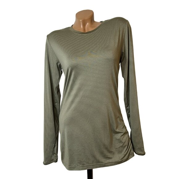 Cozy Columbia Olive Stripe Long Sleeve Top M • Outdoorsy Layering Must-Have - Picture 1 of 7